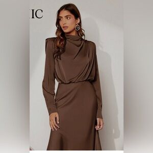 Brown satin Long Sleeved Dress M